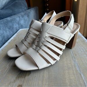 Adrienne Vittadini- Albar Open Toe Slingback Beige Faux Leather, size 8.5